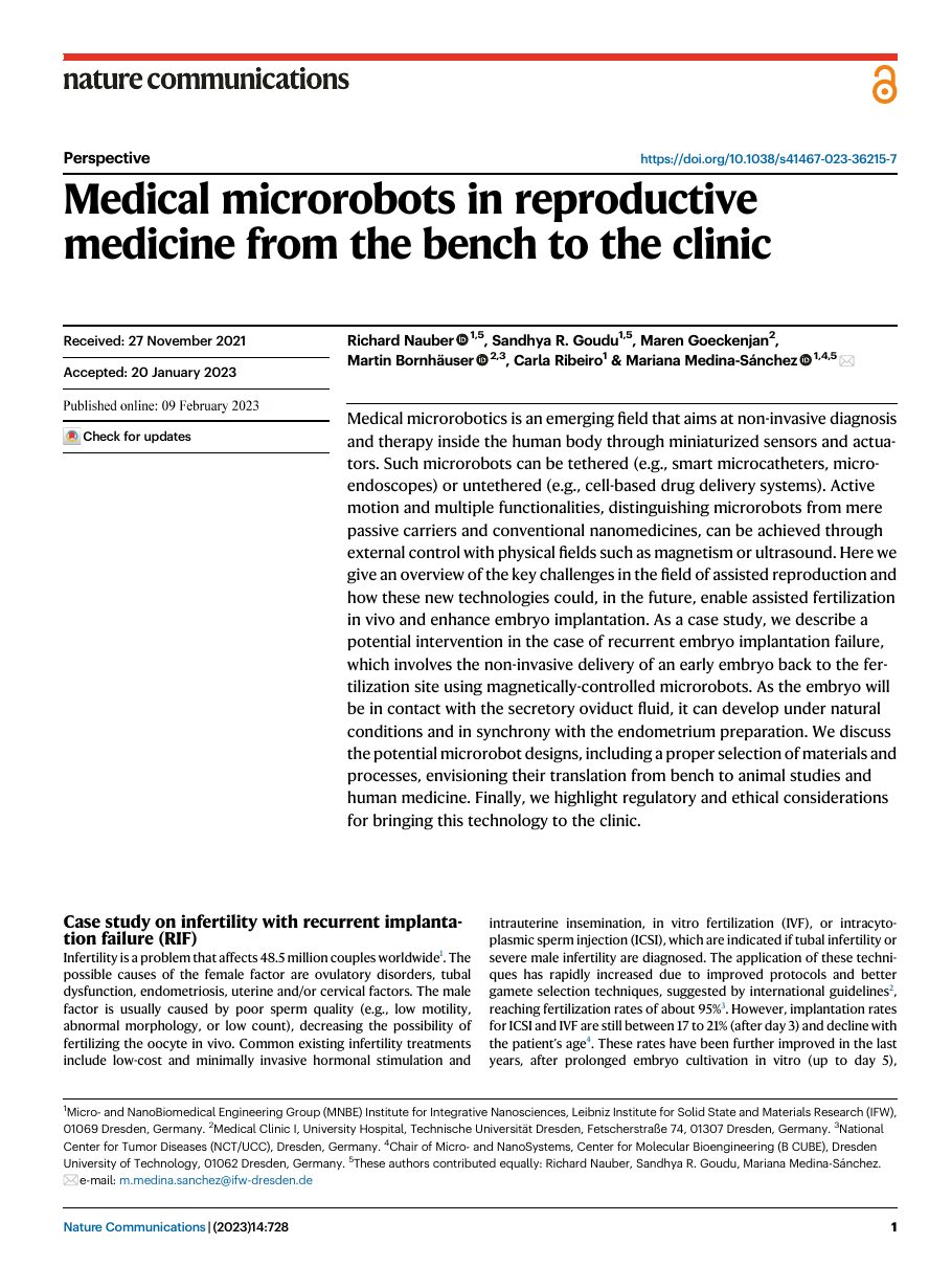 Medical microrobots in reproductive medicine from the bench to the clinic &mdash; Nature Communications 2023