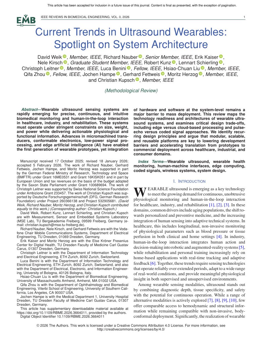 Current Trends in Ultrasound Wearables: Spotlight on System Architecture &mdash; IEEE Reviews in Biomedical Engineering 2026